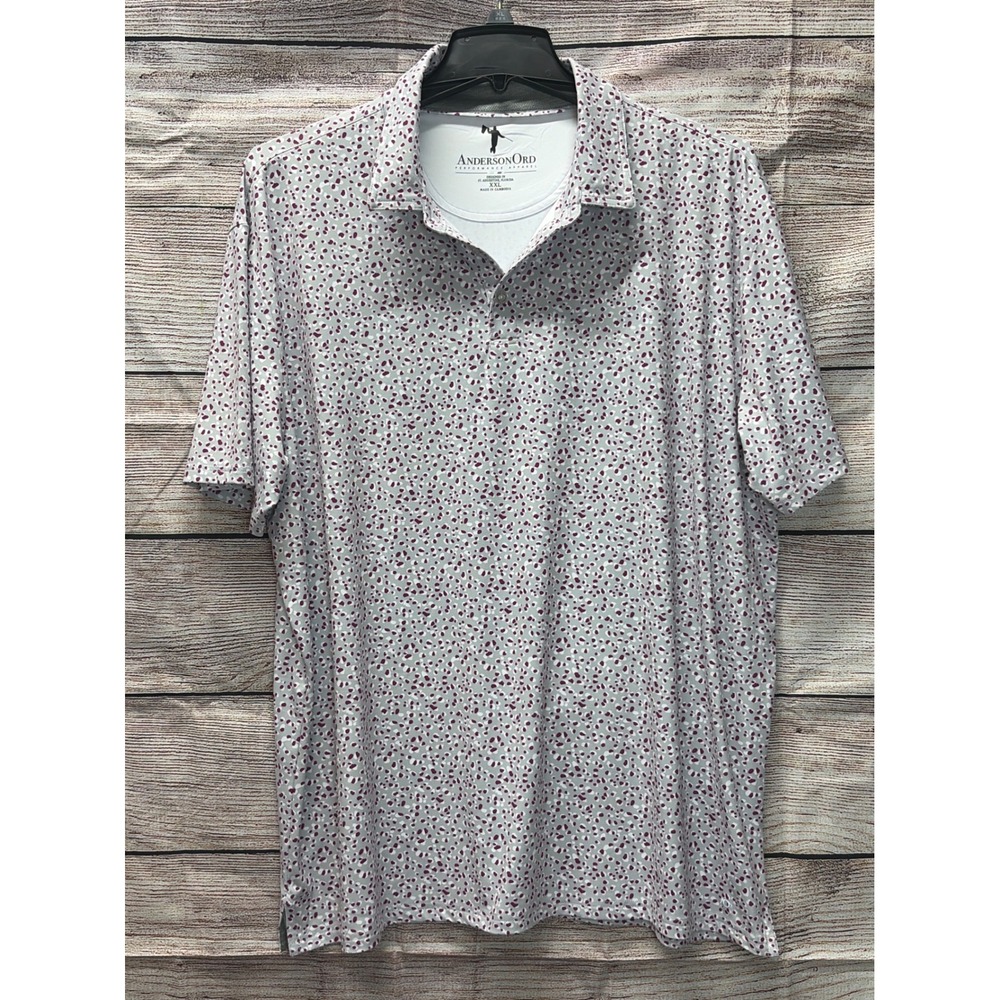 AndersonOrd Performance Mens XXL Golf Polo Shirt Gray Purple Pebble Print SBR